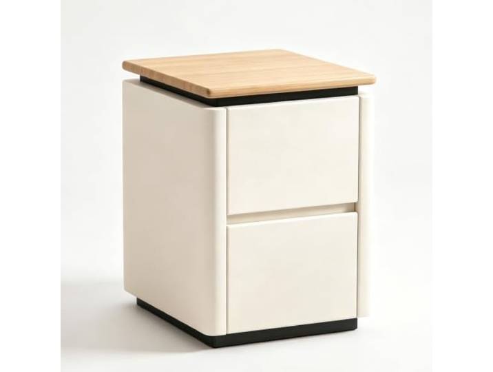 Moderner Beistelltisch Nachttisch aus Leder Tischplatte aus Holz Keine Montage erforderlich Aufbewahrungsschrank Für Wohnheimzimmer, Wohnzimmer und Schlafzimmer(White+Beige,45cm/18in)