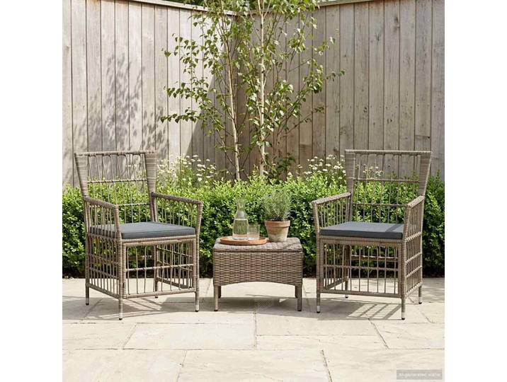 vidaXL Gartenstühle 2 Stk. Grau PE Rattan, Stahl und Polyesterstoff