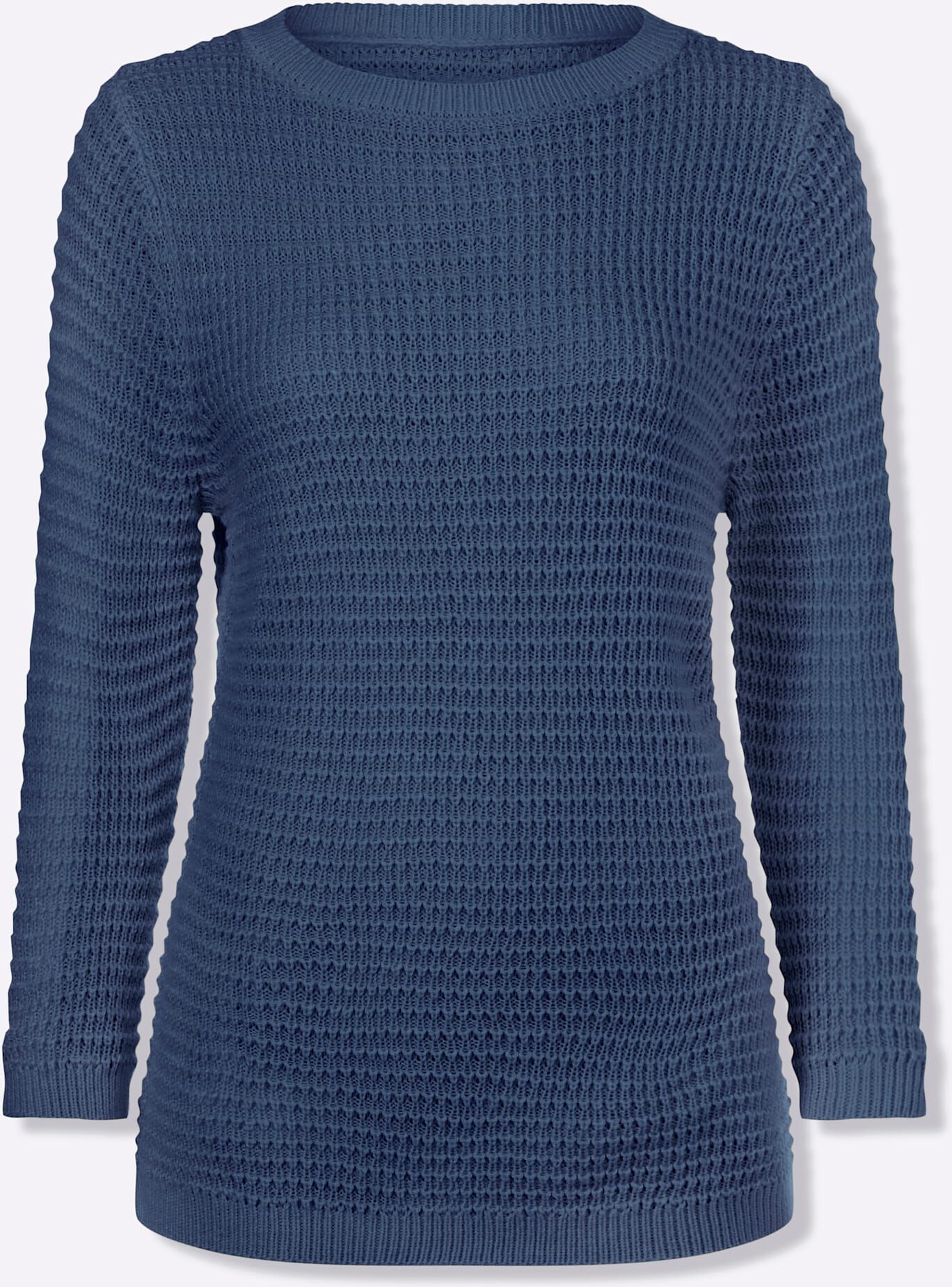 3/4 Arm-Pullover CLASSIC BASICS "3/4-Arm-Pullover", Damen, Gr. 56, blau (jeansblau), 100% Polyacryl, unifarben, Pullover 3/4 Arm-Pullover