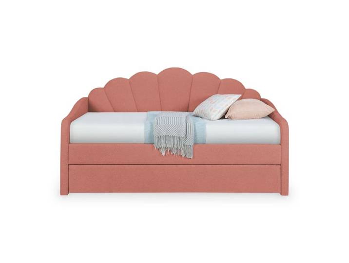QUEEN - Lit gigogne en tissu bouclette rose 90x190 cm