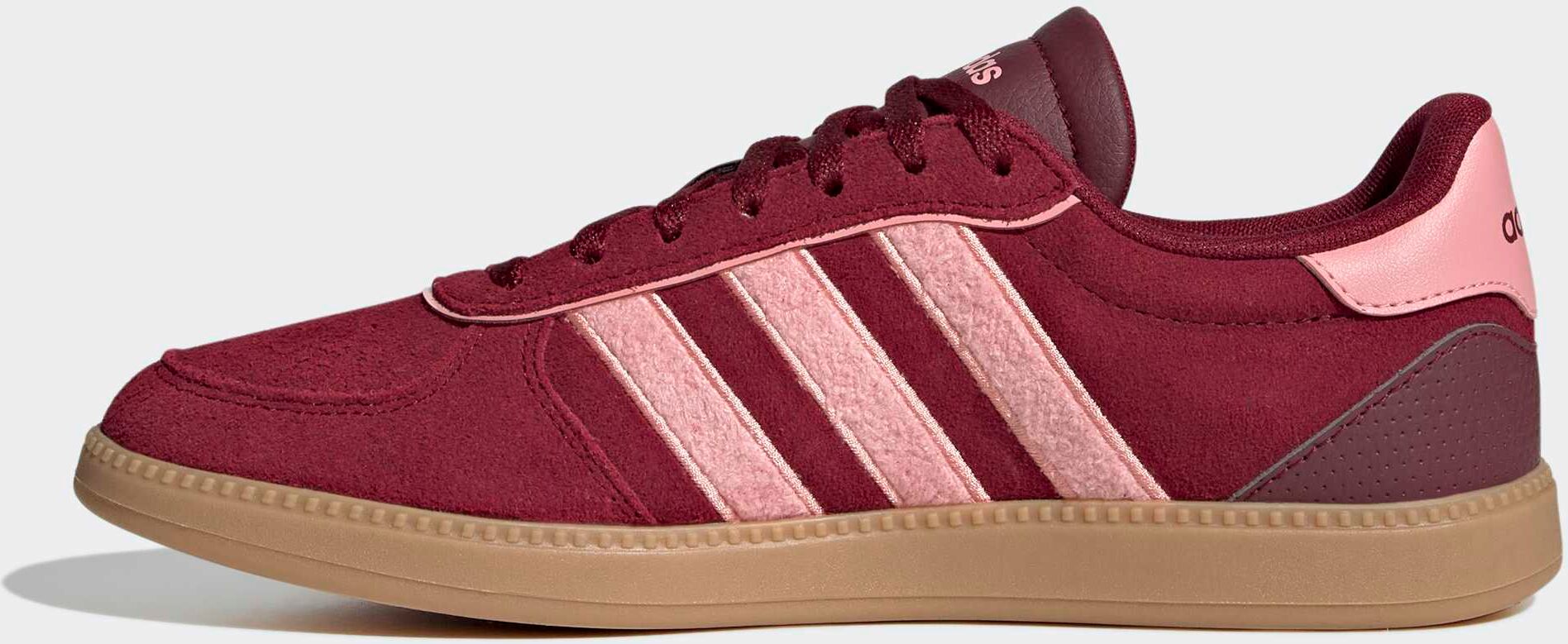 Sneaker ADIDAS SPORTSWEAR "BREAKNET SLEEK", Damen, Gr. 38,5, rot (collegiate burgundy, semi pink spark, sanftes weiß), Leder, Synthetik, Textil, Schuhe Sneaker, inspiriert vom Design des adidas handball spezial collegiate burgundy, semi pink spark, sanfte