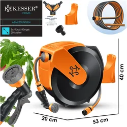 Kesser, Gartenschlauch Aufbewahrung, Schlauchtrommel Gartenschlauchtrommel Schlauchbox 15 m Wandmontage inkl. 7-Funktionen Handbrause (20 m)