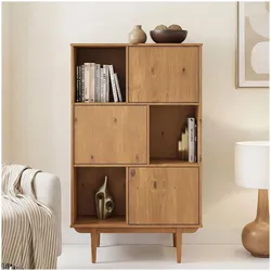 Idimex, Kommode + Sideboard, Highboard SIMONA aus Massivholz mit 3 Türen – Eiche Finish (95 x 37 x 139 cm)