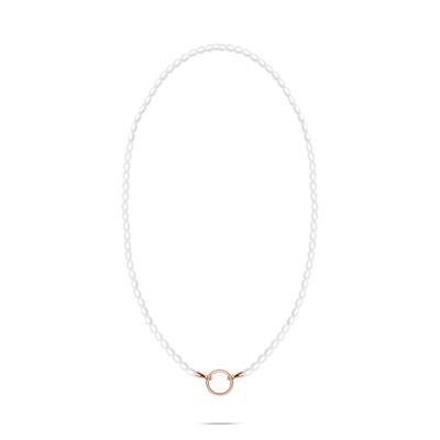 Perlenkette TAMARIS "Pearl Charms", rosa (roségoldfarben, weiß), Halsketten, Damen, Edelstahl Perlen, L: 45 B: 4,4mm, Edelstahl, Perlen, Perlenkette, mit Glasperle, B:4,4mm