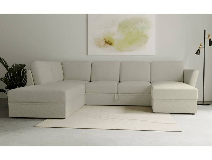 Wohnlandschaft GOODPRODUCT Lavars Schlafsofa , beige, B:310cm H:90cm T:226cm, 62% Polypropylene, 38% Polyester, Sofas, Wohnlandschaft, mit Bettfunktion und Stauraum, in zwei verschiedenen Bezugsqualitäten