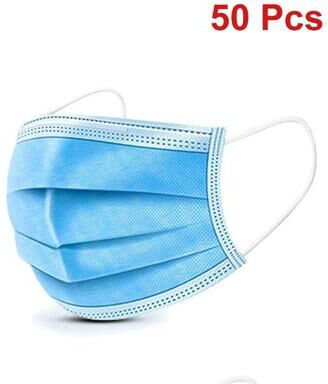 Uplifted Finds 3 Layer Disposable Black Face Mask With Earloops 50 Pcs Blue