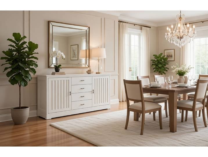 Enfilade cannelée - Type A 161 x 87 x 46cm Blanc/Pin blanc
