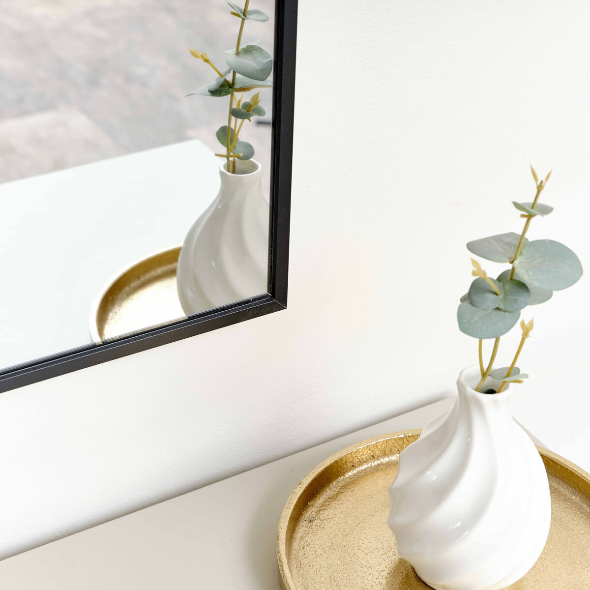 Large Black Framed Arched Wall Mirror 92cm x 91cm Resin, Glass, Wood, Metal
