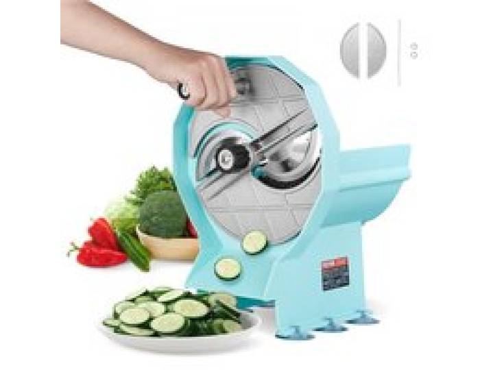 VEVOR Trancheuse Manuelle pour Légumes et Fruits, Coupe-Légumes Épaisseur Réglable 0-12 mm, Double Ports d'Alimentation, Lame en Acier Inoxydable, Machine à Trancher pour Concombre, Citron, Tomate
