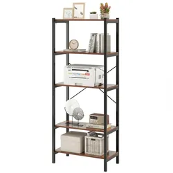 COSTWAY 5-stufiges Bücherregal, mit Metallrahmen & doppeltem Kippschutz, 66x34x161cm