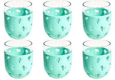 Abode Homewares Party Sleeve Palm Acrylic Stemless Wine Glass - Teal - 15.5 oz - Set of 6