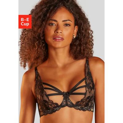 Bügel-BH JETTE "BH mit Bügel mit verführerischem Bänder-Design", Damen, Gr. 100, Cup E, schwarz, Microtouch, Obermaterial: 88% Polyamid, 12% Elasthan, BHs Bügel-BH, sexy Dessous, sexy Unterwäsche, Reizwäsche Damen