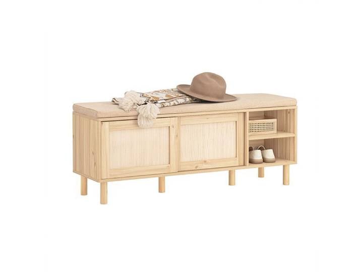 SoBuy Banc Chaussure Bambou avec Assise - 2 Portes Coulissantes 230kg Banc de Rangement 121x35x49cm