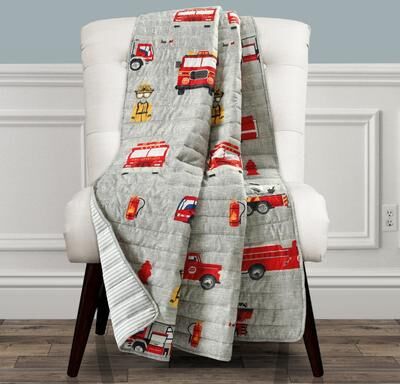 Lush Decor Fire Truck Reversible Print Throw Blanket