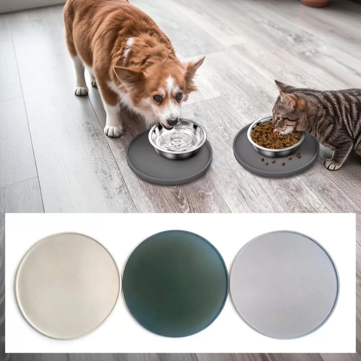 INF 2er-Pack Silikon-Futtermatte für Haustiere - Rutschfest, Wasserdicht, Unterlage für Futternapf Grün