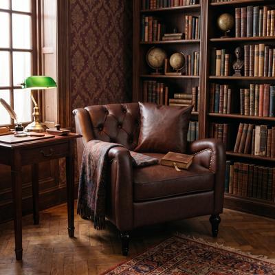 GDFStudio - Mid-Century PU Leather Accent Chair with Solid Wood Frame