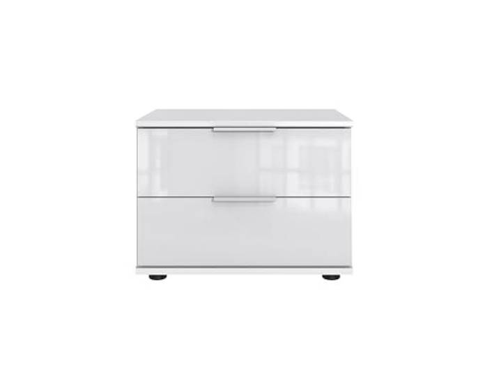 möbelando Nachtschrank >Danzig< in Weiss + Glas Weiss - 52x40x38cm (BxHxT)