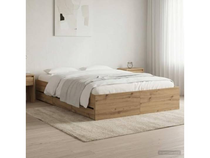 Bettgestell mit Stauraum, Eichenholz, handgefertigt, 135 x 190 cm Holzwerkzeug, integrierte Schubladen, fester Lattenrost, modernes Design, Stauraum, einfache Montage