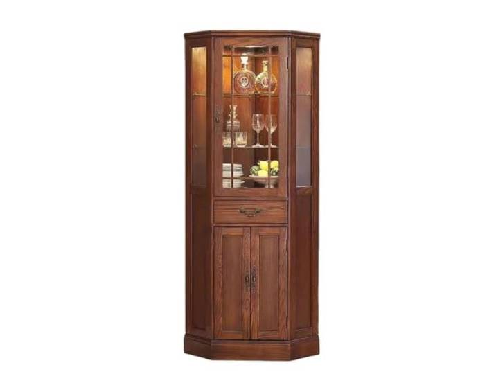 XPJYUA Eck Barschrank Eckdisplay for Wohnzimmerschrank aus Holz Wein mit Glastür-Baraufbewahrung