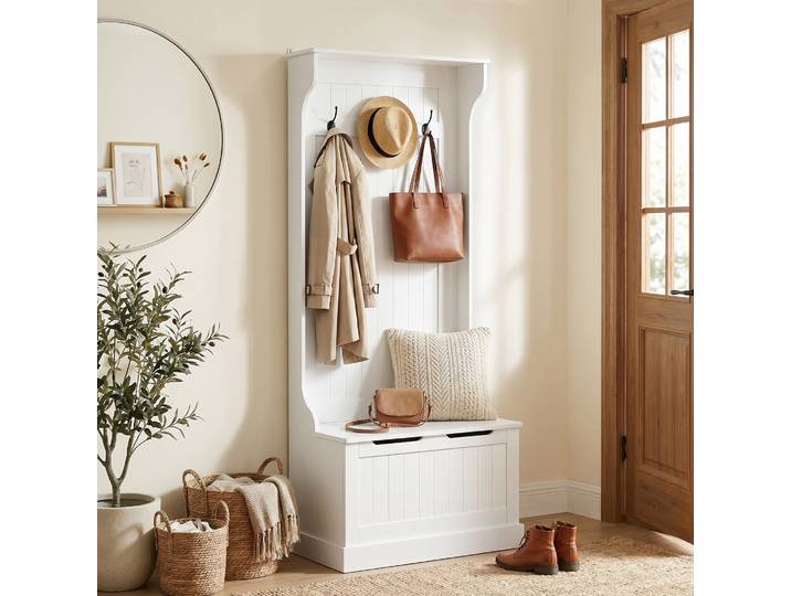 HOMCOM Porte-Manteau Moderne 3 en 1 avec Banc et Rangement Blanc