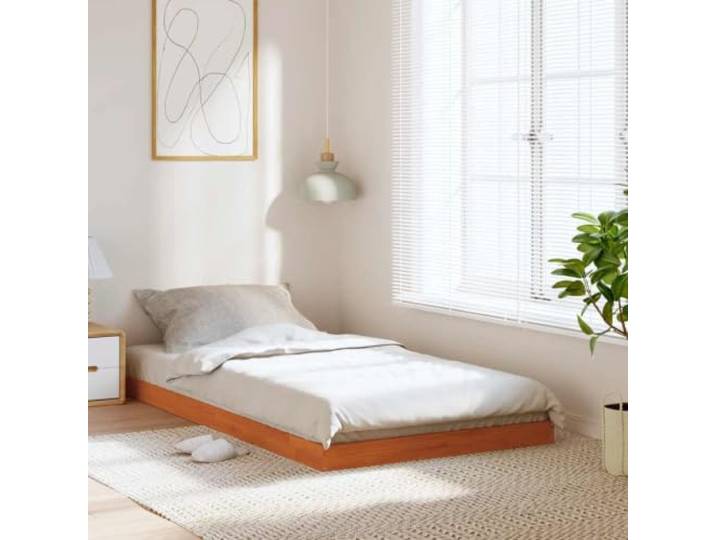 RJPLMFV Bettgestell, 100 x 200 cm, massives Kiefernholz, Braun Ohne Matratze, Lattenrost inklusive, modernes Design, langlebig