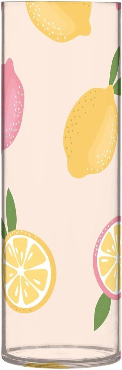Cilinder Vaas met Citroenprint - Onbreekbare Decoratieve Vaas voor Bloemen - Hoogte: 30 cm