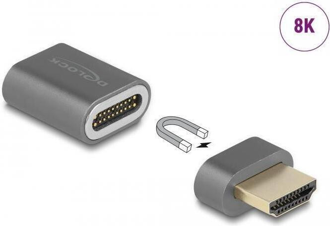 Delock HDMI-adapter mannelijk naar vrouwelijk 8K 60 Hz magnetisch HDMI Type A grijs