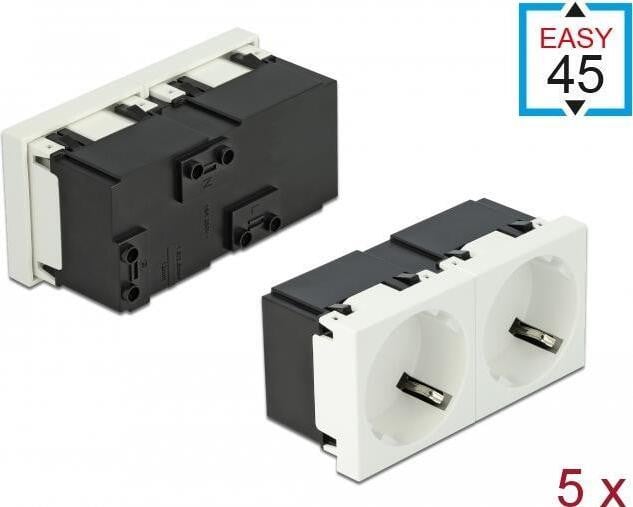 Delock Netwerkkabelconnector Easy 45, 2-voudig, 45° hoek, Wit, 5 stuks