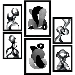 POSTER Set Mit 6 Gebogener Körper In Liebhaber Abstrakt Ästhetische Dekorative Gemälde Für Ihr Wohnzimmer Zuhause A3 & A4 Schwarzer Rahmen