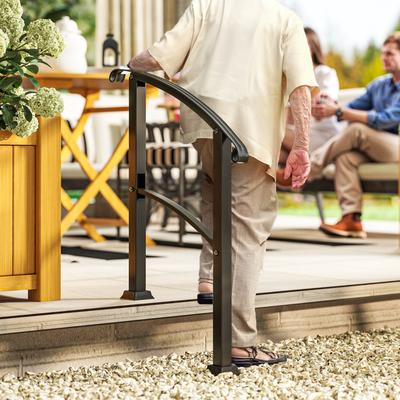 Outsunny Hand Rails for Outdoor Steps, 1-3 Step Outdoor Stair Railing, Metal Staircase Handrail with Installation Kit