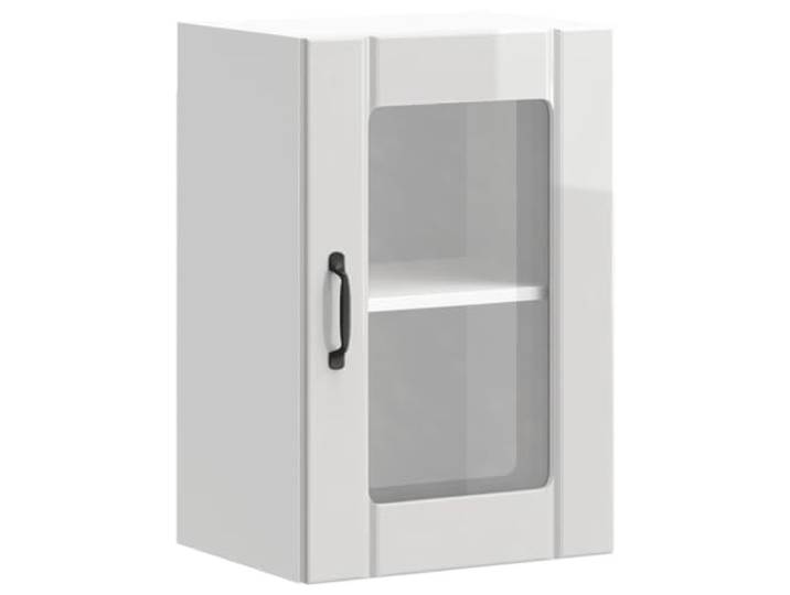 Küchenschrank mit Glastür Lucca, weiß glänzend Holzwerkstoff, glatte Oberfläche, feuchtigkeitsbeständig, Verformung, Spalten, feuchtes Tuch