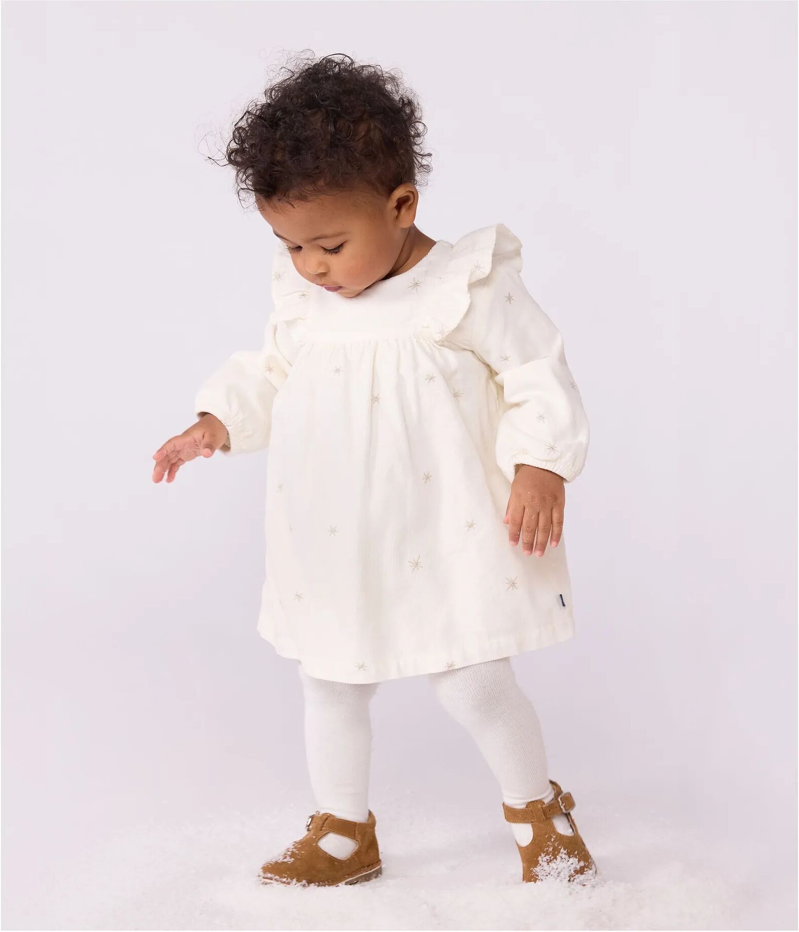 Petit Bateau Robe Volants Etoiles Ecru 24 mois