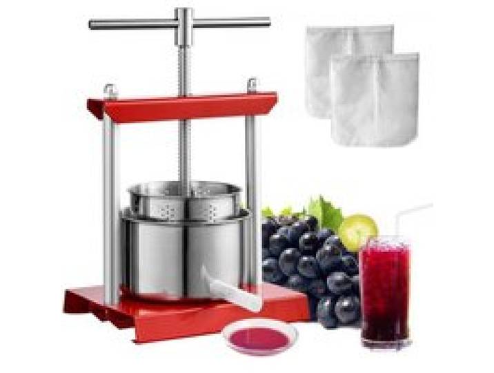 VEVOR Pressoir à Fruits Manuel 5 L Pressoir à Vin en Inox Presse-Fruits Manuel Baril Intérieur 18x15 cm Poignée Ajustable Broyeur de Fruits Légumes pour Pressage de Vins Jus de Fruit Cidres Purées