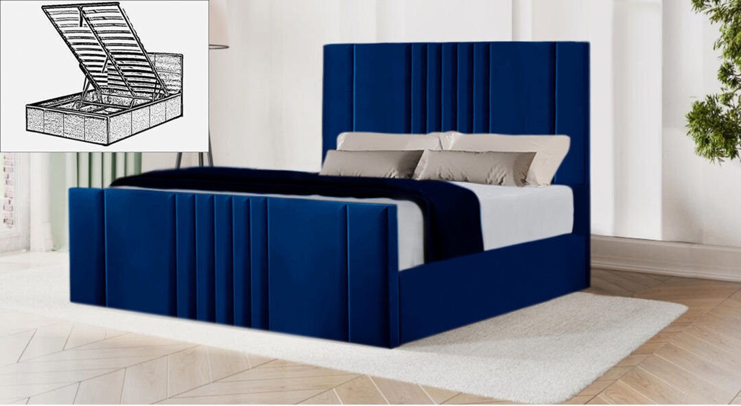 Ebern Designs Moherek Upholstered Storage Bed Royal Blue Single (3')