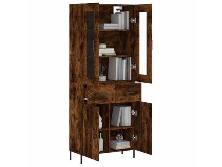 KTHLBRH Anrichte Eiche Rauch 69,5 x 34 x 180 cm Holz mehrschichtig Metallfüße, großer Stauraum, dekoratives Glas, Montage erforderlich