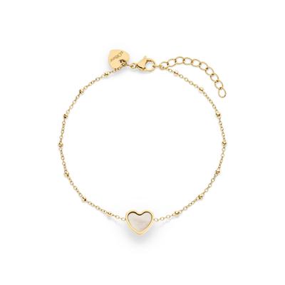 Armband S.OLIVER "Pearl Heart, Herz", gold (gelbgoldfarben, natur), Armbänder, Damen, 21cm, Edelstahl Perlen, Edelstahl, Perlen, Armband, mit Perlmutt (synth.)