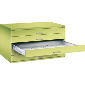 CP-Möbel Planschrank 7201-100, viridingrün, DIN A0, aus Metall, 80% Teilauszug, 135 x 76 x 96 cm, 5 Schubladen