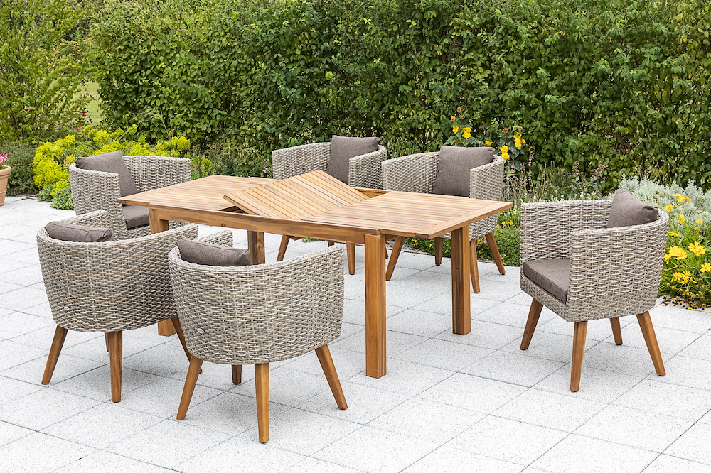 MERXXHANDELS Imperia Set 7tlg 6 Sessel Kissen Tisch 150(200)x90cm 16909560