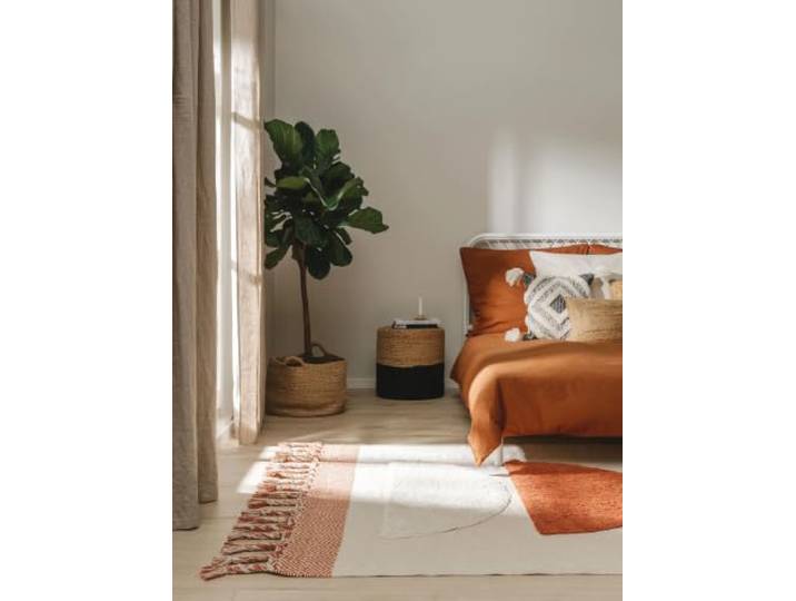 benuta Pop Tapis en coton Gibson - Orange 120 x 170 cm - 100 % coton - Rectangulaire & style : abstrait\, géométrique\, franges\, Natural Living\, Scandi Living - Facile d'entretien pour salon