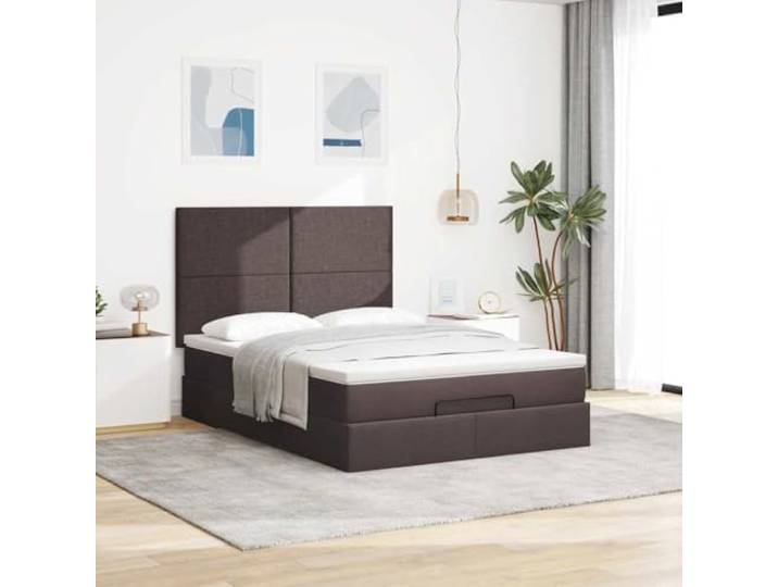KTHLBRH Boxspringbett mit Matratze 140 x 190 cm Dunkelbraun, Polyestergewebe, hydraulisches Heben, Ablagefach