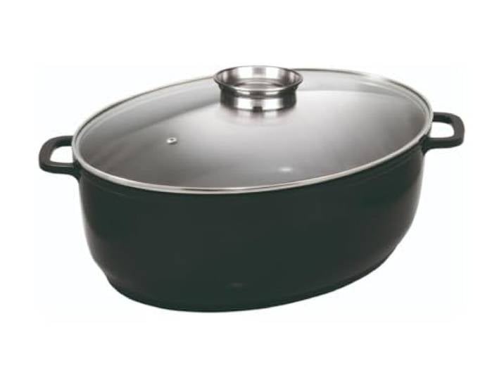 Baumalu - Jumbo-Bräter Aluguss - 43x33cm - Keramik Beschichtung ohne PFAS, ofenfest bis 180 °C, Glasdeckel mit Aromaknopf, leicht, ideal für große Mahlzeiten