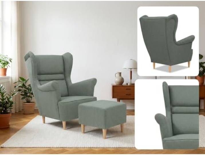 Family Meble Ohrensessel mit Fußhocker Zoja Royal – Variante Monolit 85