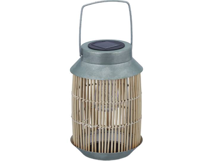 Lampe solaire Relaxdays\, guirlande lumineuse LED intégrée\, jardin\, balcon et terrasse\, lampe d'extérieur\, rotin\, naturel/argent