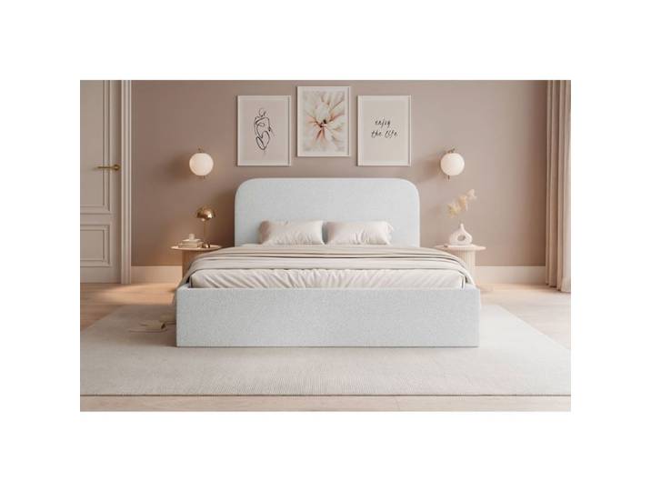 Lit coffre - SONVIVO - 180x200 cm - en tissu bouclette blanc