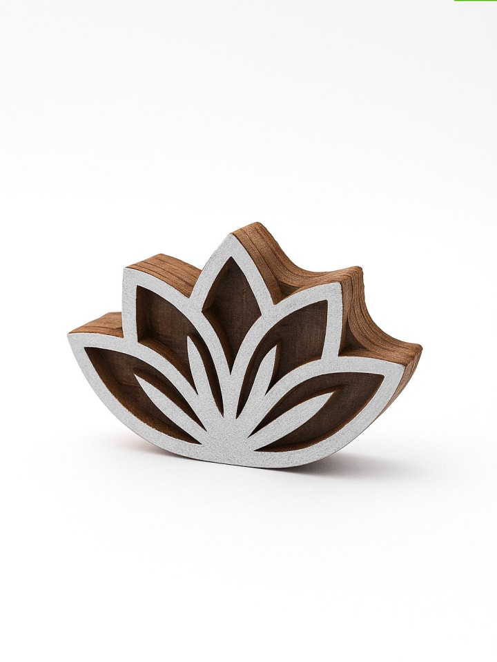 Samimi 2er-Set: Blockdruck-Stempeln ''Lotus'' in Natur/ Weiß - (L)7 x (B)4,5 cm - onesize