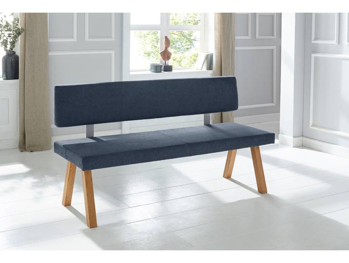 Bank GOODPRODUCT Mobilar Rio , grau (grau blau), B:180cm H:89cm T:53cm, Polyester, Sitzbänke, Bank, mit Rückenlehne und aus Massivholz