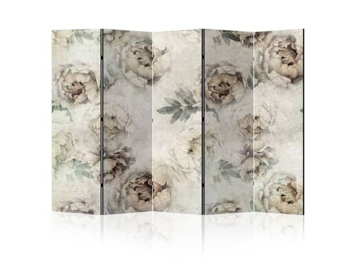 LUMASOUL Paravent Raumteiler Innen beidseitig bedruckt 225x172 cm Blumen 11 5 teilig beide Seiten mit Motiv bedruckte Rückseite faltbar freistehend dekorativ Pfingstrosen Vintage Shabby Chic Vintage