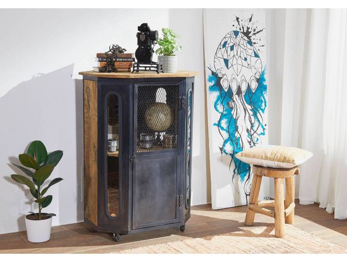 Vitrine Mango 76x60x120 natur lackiert RAILWAY #130