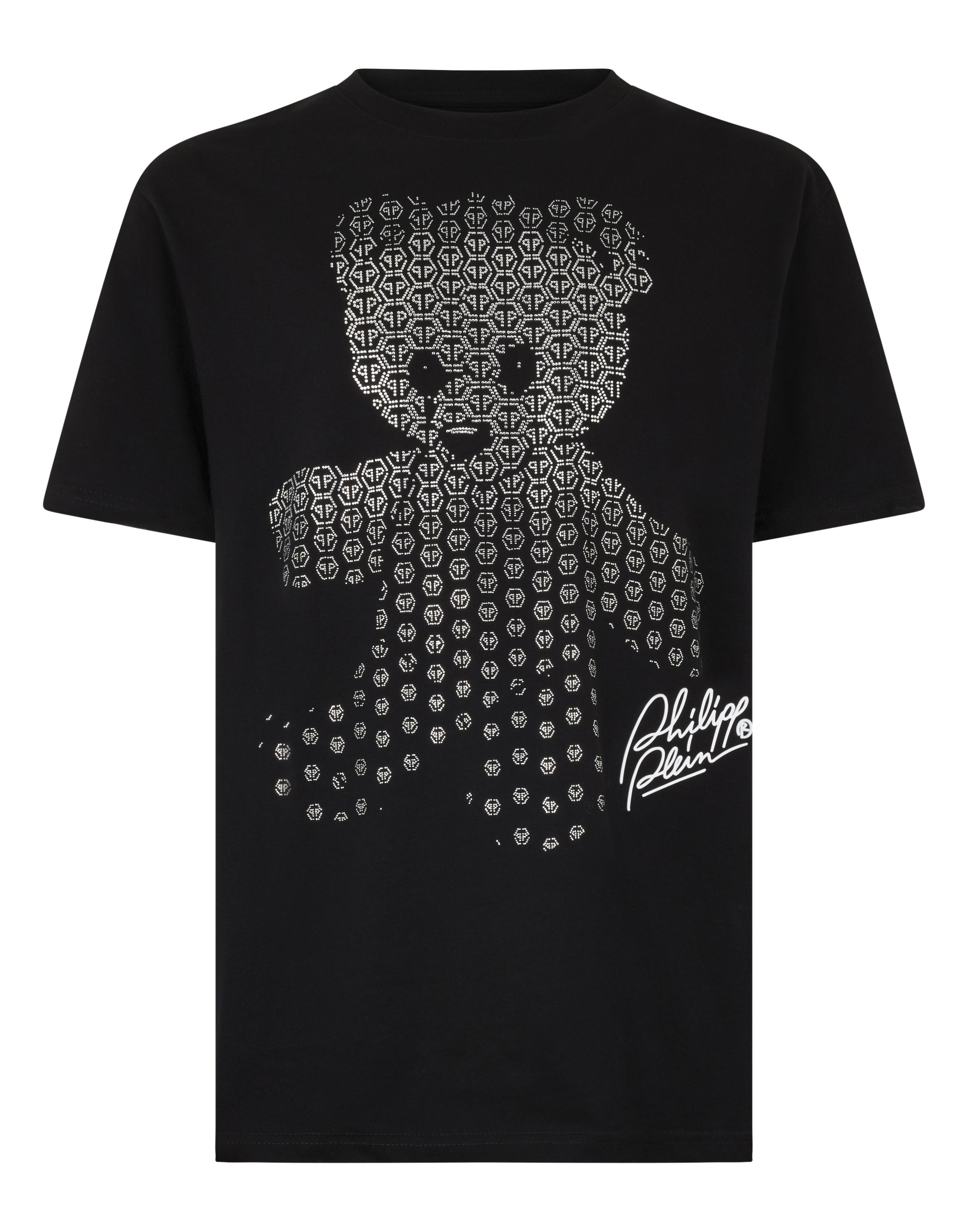 Philipp Plein T-Shirt mit rundem Halsausschnitt und Teddy-Strassprint - Schwarz
