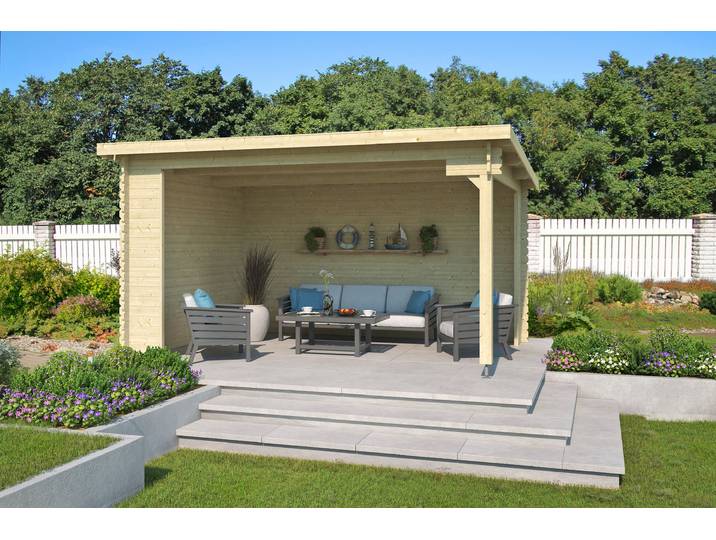 Gartenhaus LASITA MAJA Unterstand Columbus , beige (naturbelassen), ohne Dacheindeckung, Massivholz, Gartenhäuser, Gartenhaus, Unterstand / Lounge 34mm